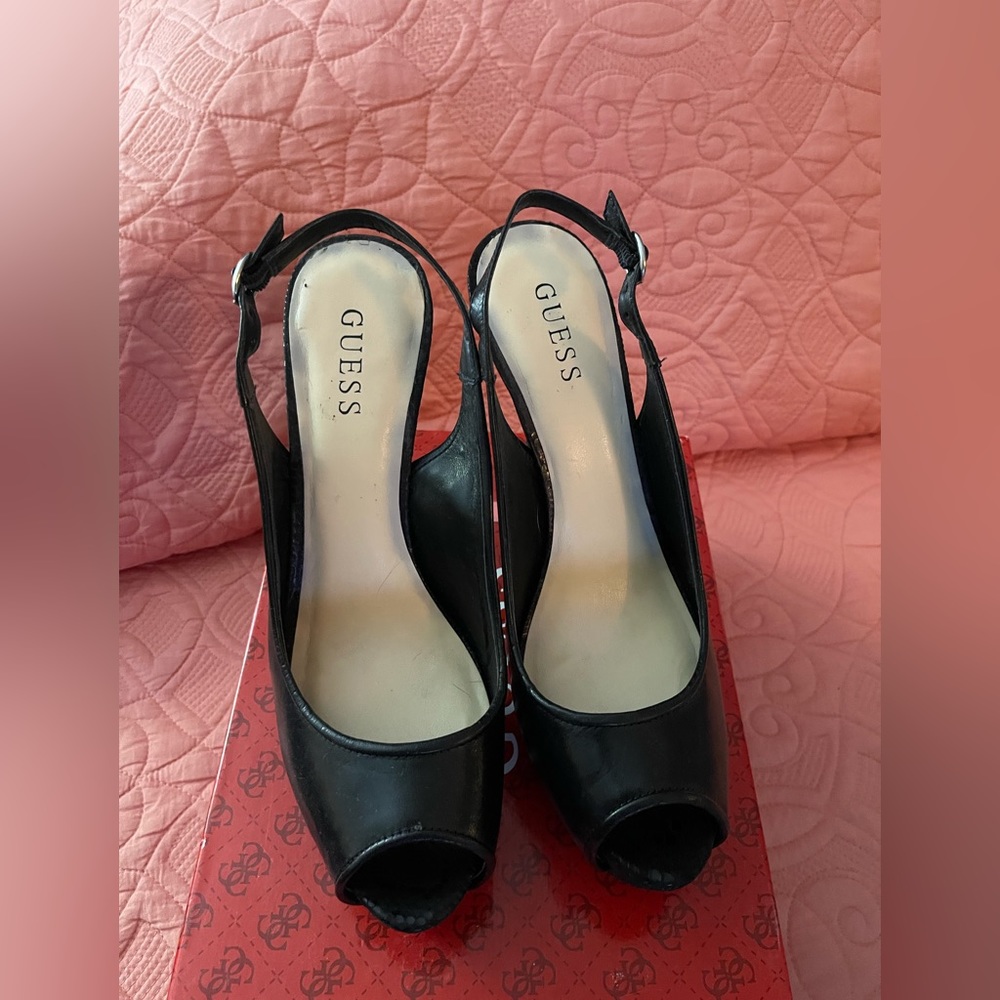 Black sling back platforms